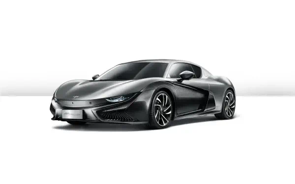 A sleek gray Mullen Qiantu K50 sports car showcased in stunning 8K Ultra HD as a PC desktop wallpaper and background.