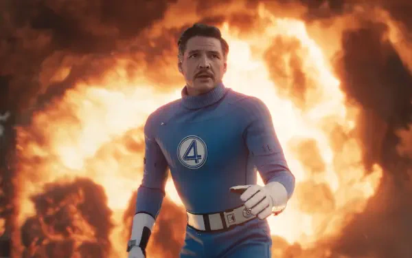 Pedro Pascal as a member of The Fantastic Four in a dramatic scene from the movie The Fantastic Four: First Steps, captured in HD for a PC desktop wallpaper.