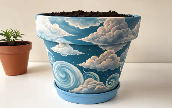 flower pot plant pot hand-painted cloud sky HD Desktop Wallpaper | Background Image