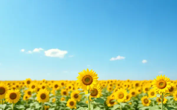 A vibrant sunflower field under a clear blue sky, captured in stunning 4K Ultra HD resolution for a crisp PC desktop wallpaper and background.