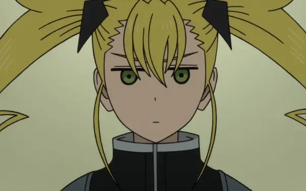 HD anime desktop wallpaper featuring Kikoru Shinomiya from Kaiju No. 8, showcasing her serious expression and distinct twin-tailed hairstyle.