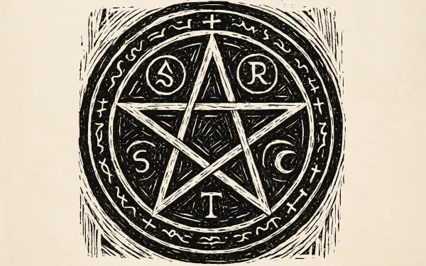 4K Ultra HD PC desktop wallpaper featuring a black and white arcane circle with a pentagram and mystical symbols etched in a textured design.