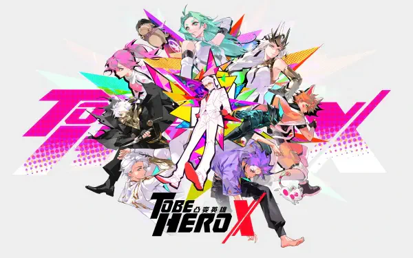 To Be Hero X 4K Ultra HD PC desktop wallpaper: vibrant collage of colorful anime heroes and villains circling a central white-suited protagonist, with the bold series logo beneath.