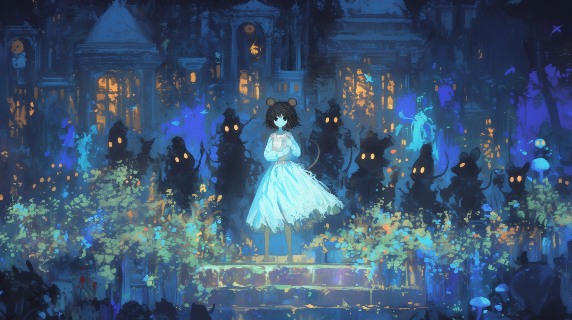 Midnight Mouse Anime Dark Horror 2K AI Wallpaper 2912x1632 