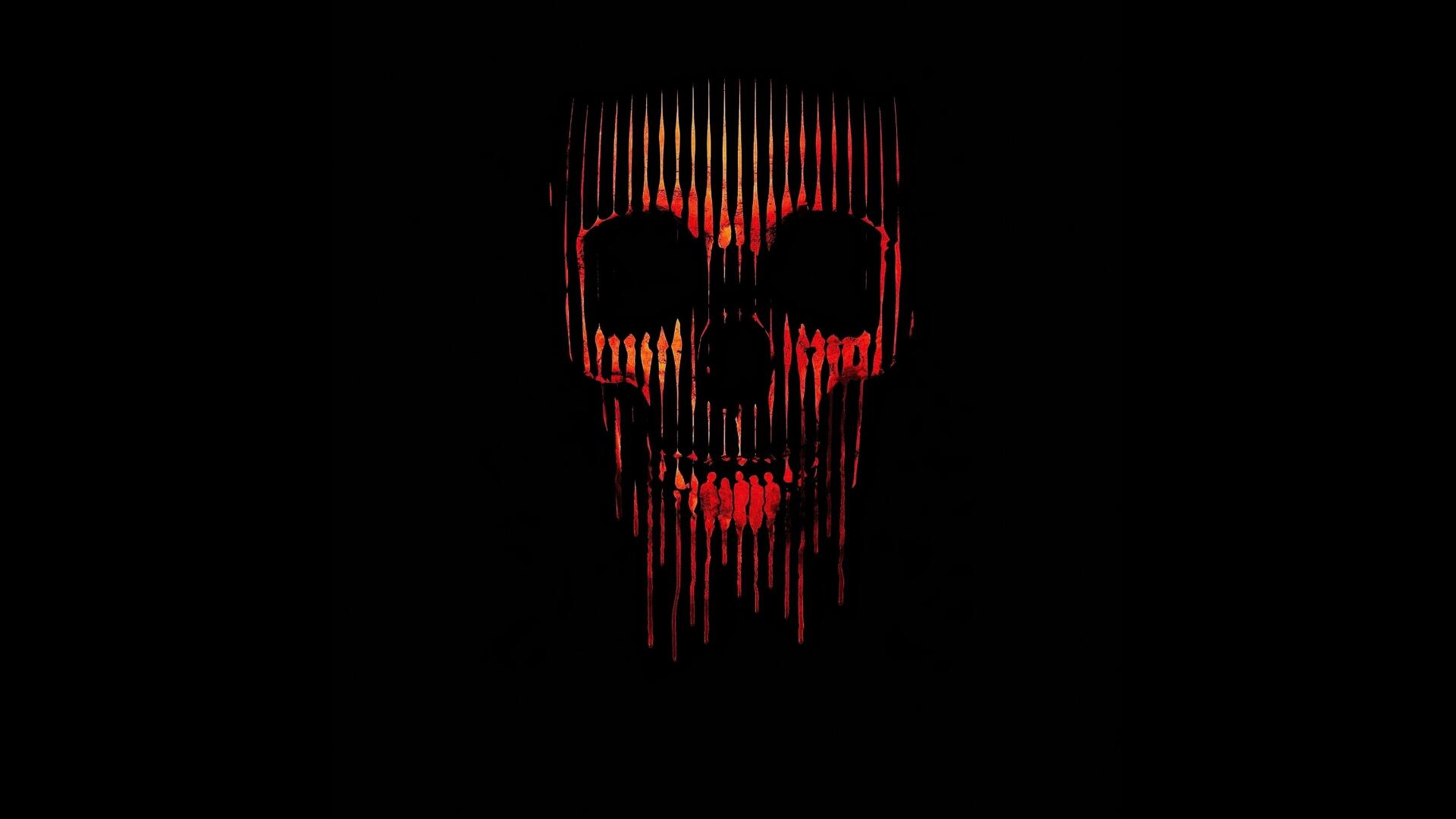Final Destination: Bloodlines 2K Quad HD PC desktop wallpaper — red dripping skull formed by vertical streaks on a black background.