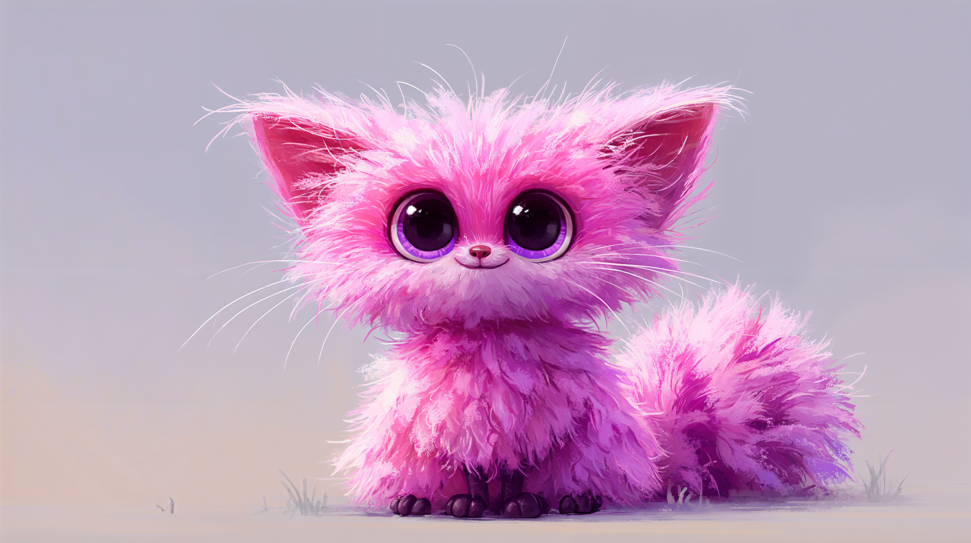 4K Ultra HD PC desktop wallpaper: a fluffy, wide-eyed cute pink creature with a bushy tail, sitting on a soft neutral backdrop.