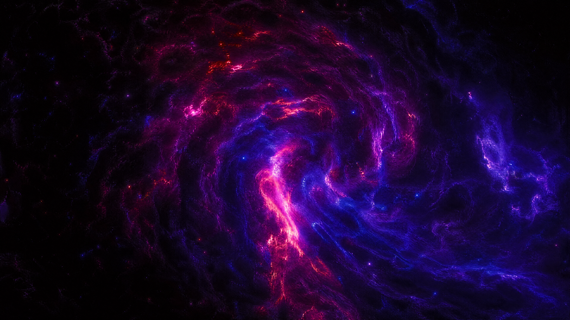 Vivid magenta and blue cosmic storm spiral nebula, high-detail 4K Ultra HD PC desktop wallpaper and background.