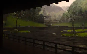 Japanese Feudal Era Samurai Village With Lake and Scenery 4k Wallpaper