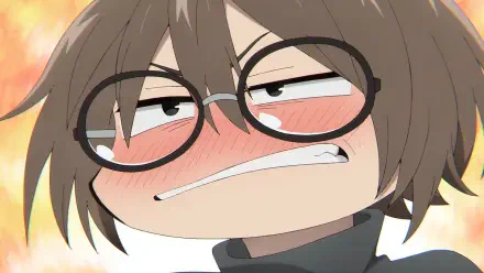 Anime: Close-up HD PC desktop wallpaper of Anko Uguisu from Call of the Night — flushed, mischievous expression with round glasses and a crooked grin.