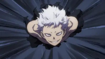 Anime HD PC wallpaper: All For One from My Hero Academia (Boku No Hero Academia) bursting through dark fabric, white hair and a sinister grin.