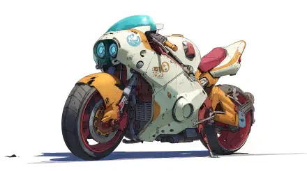 Anime-style futuristic motorcycle in white, orange and teal — detailed 4K Ultra HD PC desktop wallpaper and background.