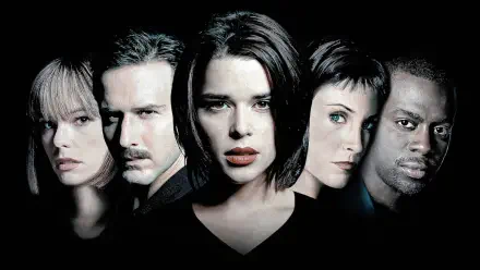 Scream 3 4K Ultra HD PC desktop wallpaper: five tense, haunting faces lit in stark contrast emerging from a black background.