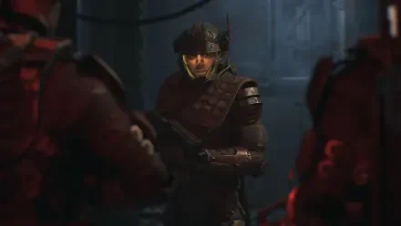 HD PC desktop wallpaper/background from the video game The Expanse: Osiris Reborn, depicting a helmeted armored soldier and crewmates in a dim industrial corridor.