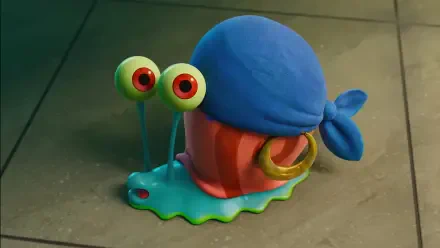 4K Ultra HD PC desktop wallpaper: Gary (SpongeBob SquarePants) from the movie The SpongeBob Movie: Search for SquarePants — the sea snail in a blue bandana on a tiled floor.