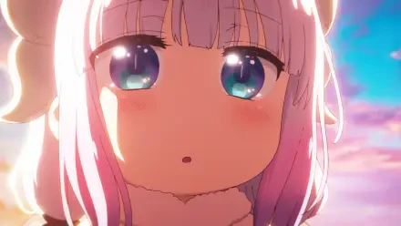 Close-up of Kanna Kamui from Miss Kobayashi’s Dragon Maid: A Lonely Dragon Wants to Be Loved, pastel sunset glow — HD PC desktop wallpaper/background.