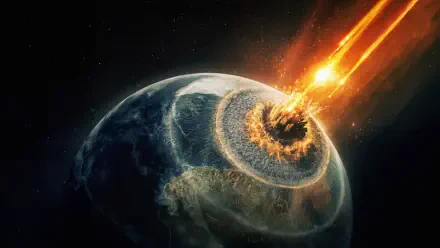 4K Ultra HD PC desktop wallpaper Greenland 2: Migration: fiery asteroid slamming into Earth near Greenland, explosive impact and concentric shockwaves.