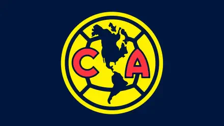 8K Ultra HD PC desktop wallpaper: Club América logo (Liga MX) — yellow circular crest with red 'C' and 'A' over a stylized map of the Americas on dark blue background.