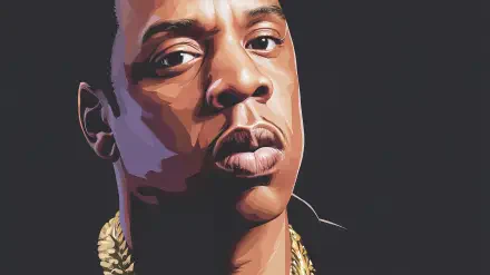 Stylized close-up digital portrait of a male rapper and singer with gold chains, dark background — 2K Quad HD PC desktop wallpaper.