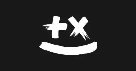 HD PC desktop wallpaper: minimalist black background with a white brushstroke logo resembling a face—plus and X eyes above a curved smile.