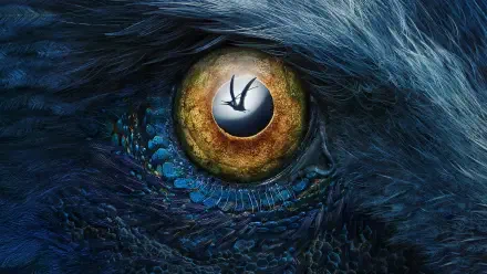 Prehistoric Planet 4K Ultra HD PC desktop wallpaper and background: extreme close-up of a dinosaur eye—amber iris and blue textured scales reflecting a soaring pterosaur.