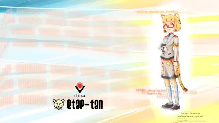 HD PC desktop wallpaper of Pardus OS-tan (Linux) anime cat-girl in uniform with tail, eyepatch and logos on a bright pastel streaked background
