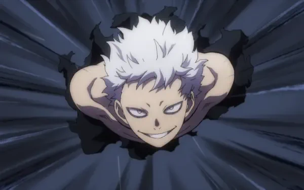 Anime HD PC wallpaper: All For One from My Hero Academia (Boku No Hero Academia) bursting through dark fabric, white hair and a sinister grin.