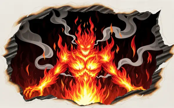 Ifrit: fiery elemental demon wreathed in smoke and molten flames, rendered as a 4K Ultra HD PC desktop wallpaper and background.