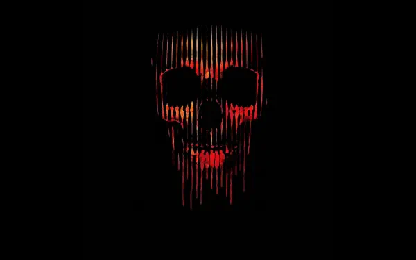 Final Destination: Bloodlines 2K Quad HD PC desktop wallpaper — red dripping skull formed by vertical streaks on a black background.