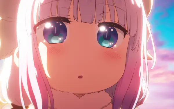 Close-up of Kanna Kamui from Miss Kobayashi’s Dragon Maid: A Lonely Dragon Wants to Be Loved, pastel sunset glow — HD PC desktop wallpaper/background.