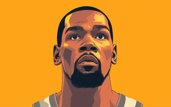 Minimalist NBA-inspired vector portrait of a male basketball player on an orange background — 2K Quad HD PC desktop wallpaper.