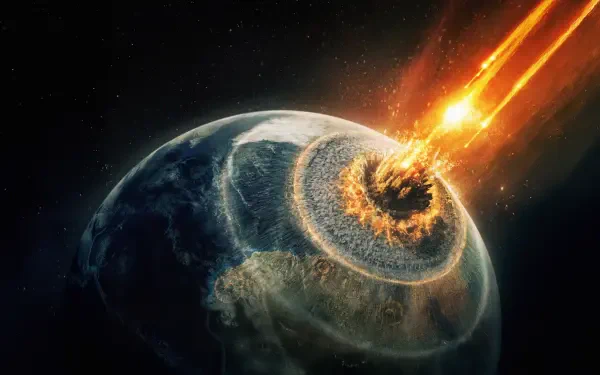 4K Ultra HD PC desktop wallpaper Greenland 2: Migration: fiery asteroid slamming into Earth near Greenland, explosive impact and concentric shockwaves.