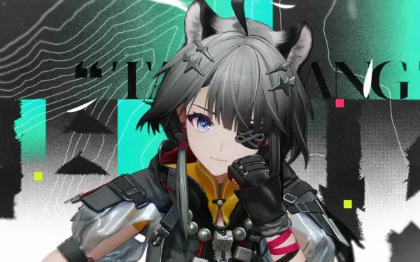 2K Quad HD PC desktop wallpaper of Tangtang from the video game Arknights: Endfield — gray-haired operator with an eye patch, tactical armor and teal-accented abstract background.