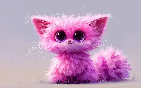 4K Ultra HD PC desktop wallpaper: a fluffy, wide-eyed cute pink creature with a bushy tail, sitting on a soft neutral backdrop.