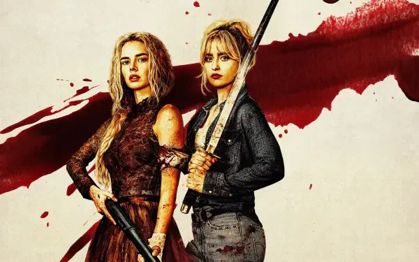 Ready or Not 2 — 4K Ultra HD PC desktop wallpaper: two blood-splattered women holding weapons stand against a bold red-splash background.