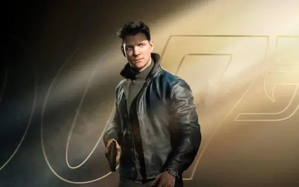 2K Quad HD PC desktop wallpaper for the video game 007: First Light — leather-jacketed secret agent holding a pistol before a stylized 007 logo.