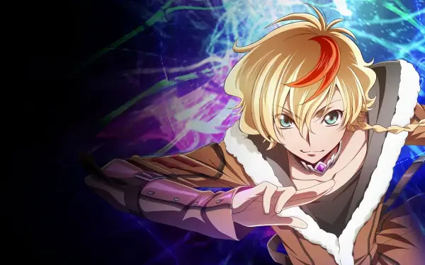 4K Ultra HD anime PC wallpaper: Rozé from Code Geass — blonde with a red streak, lunging forward against a glowing blue-purple energy backdrop.