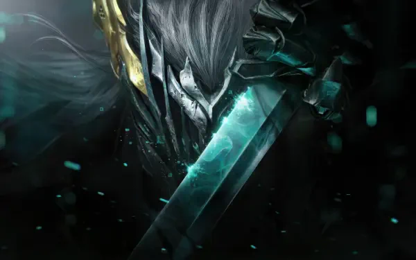 Dark armored, skull-like warrior holding a glowing teal blade, Call of Duty: Mobile video game 4K Ultra HD PC desktop wallpaper/background.
