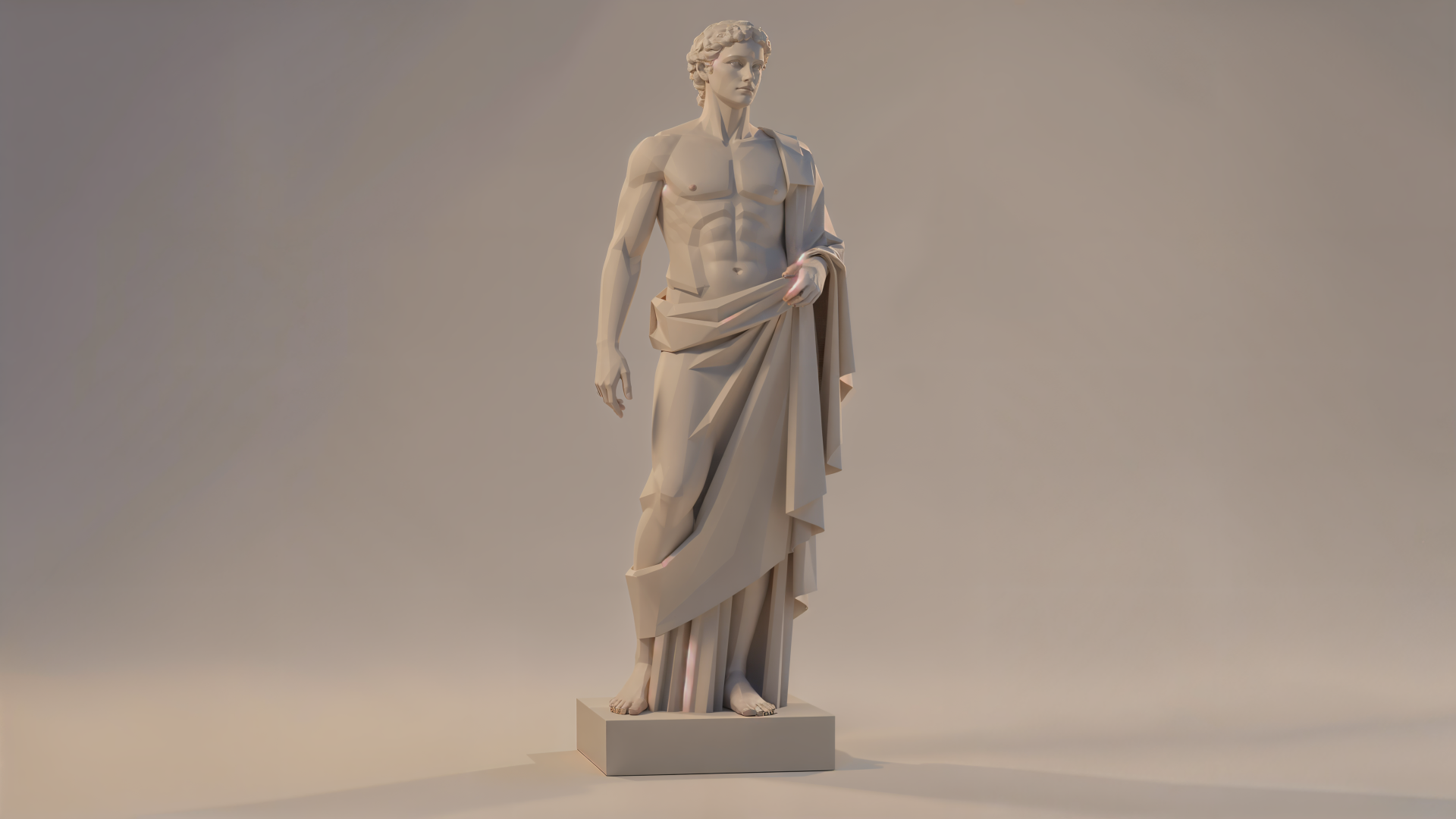 Marble Greek statue of a draped male figure, presented in high detail as a 4K Ultra HD PC desktop wallpaper and background with soft neutral lighting.