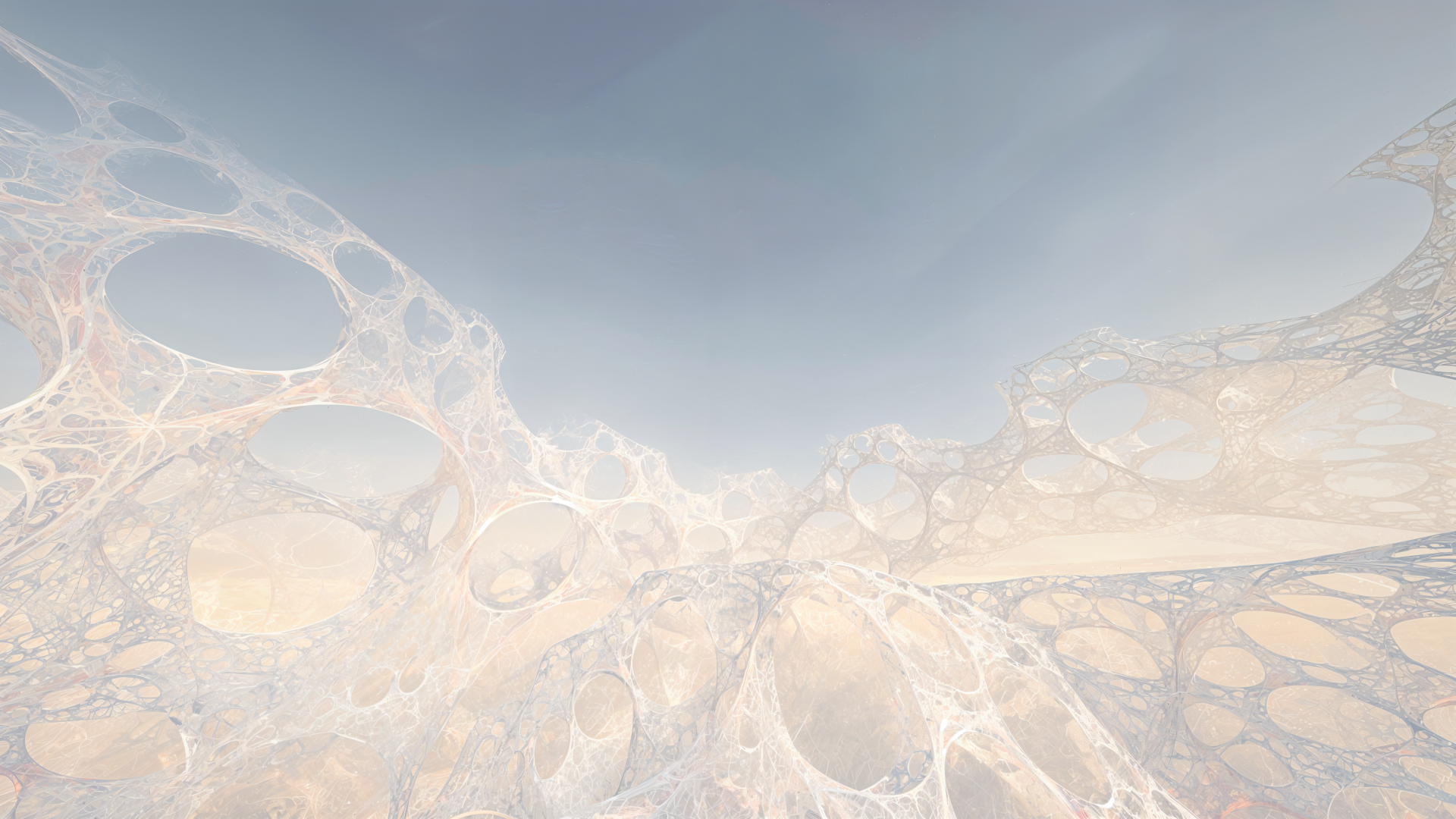 Abstract lace-like network of translucent bubbles and filigree in soft blues and creams — 4K Ultra HD PC Desktop Wallpaper and Background.