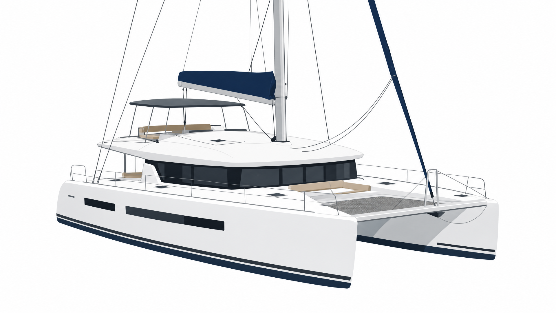 Sleek white catamaran sailboat yacht on a clean white background — 4K Ultra HD PC desktop wallpaper and background.