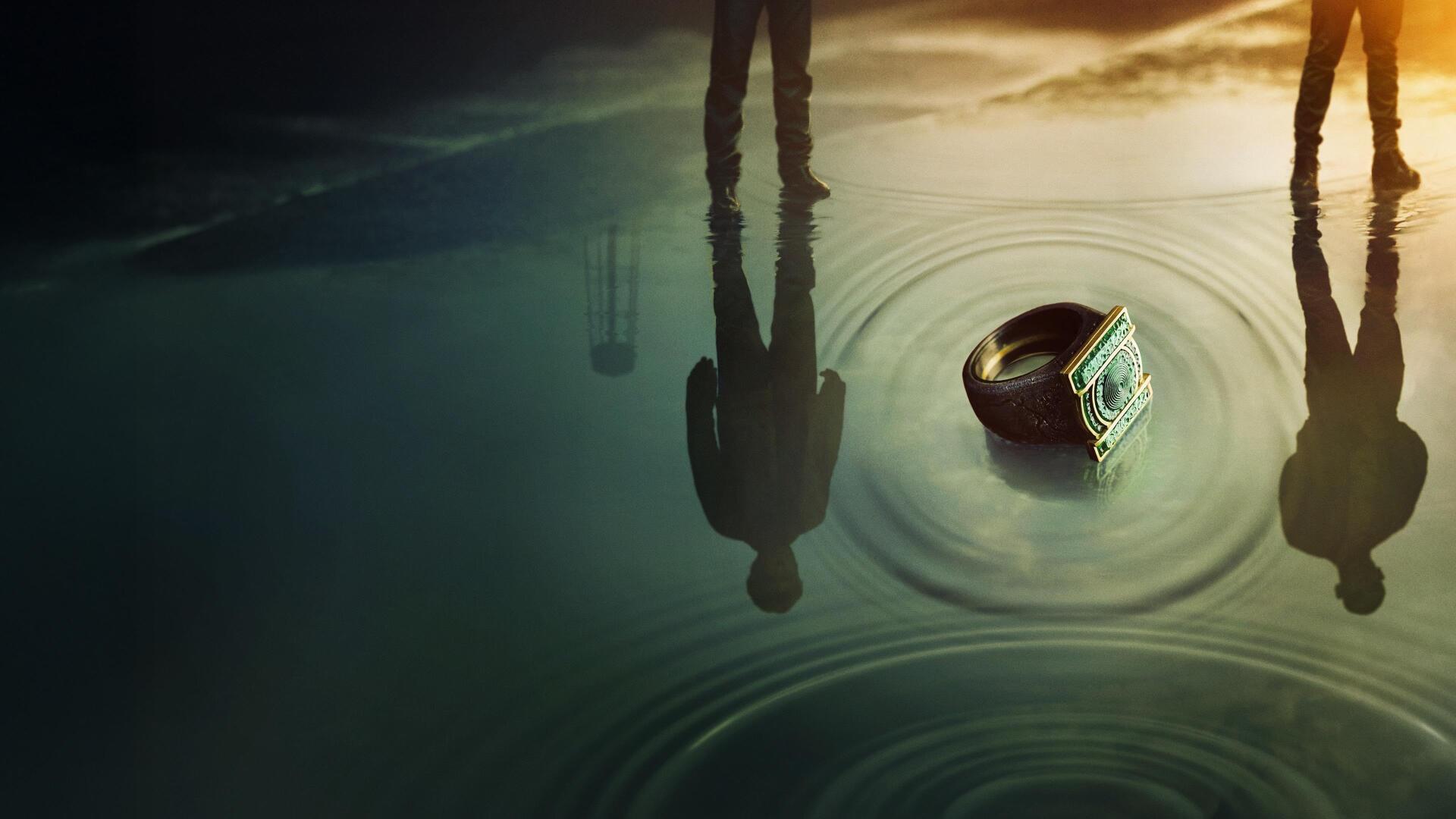 Lanterns (2026) TV Show 4K Ultra HD PC desktop wallpaper: two silhouetted figures beside water as ripples circle a glowing lantern-like device floating between them.