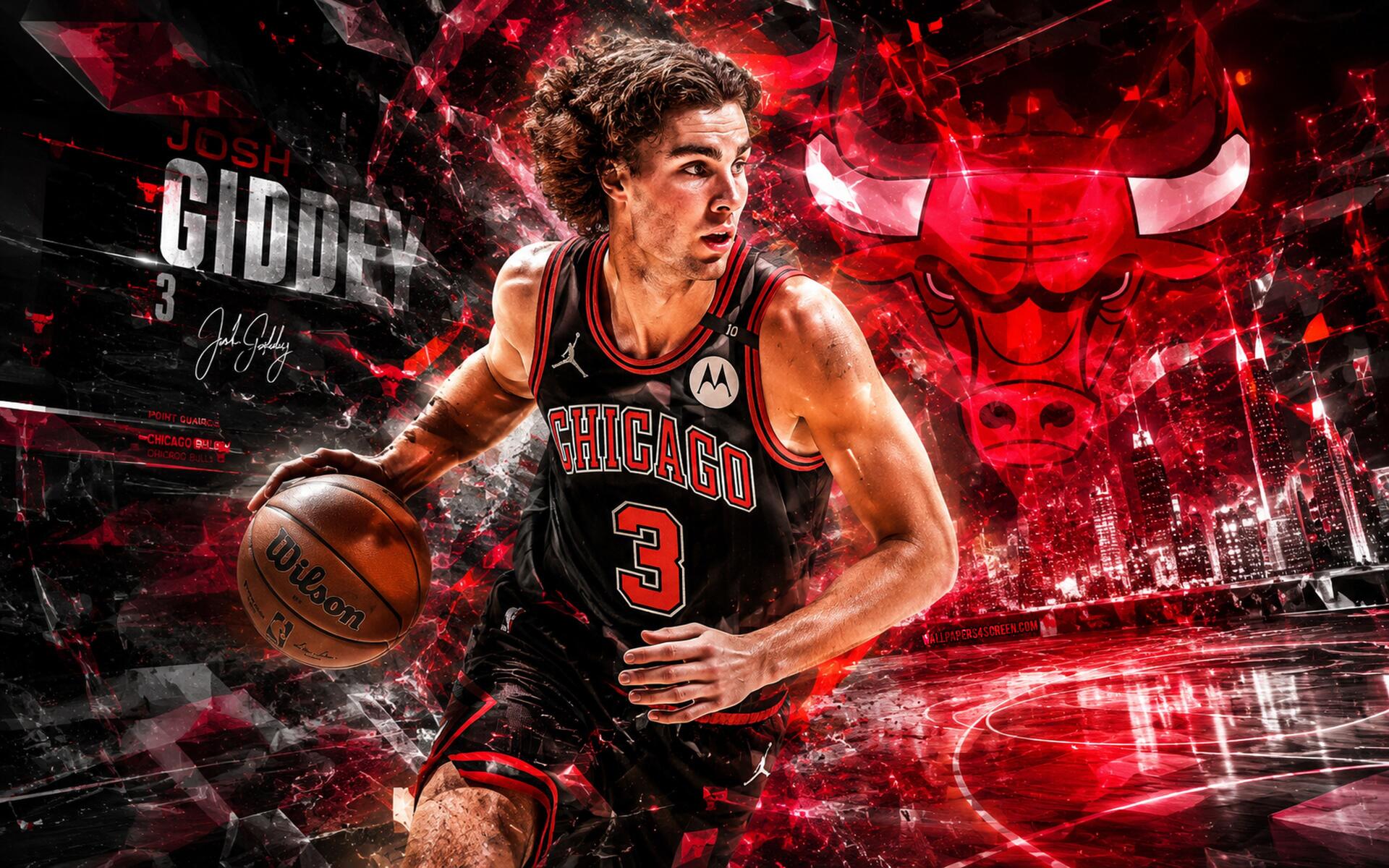 4K Ultra HD PC desktop wallpaper of an NBA Chicago Bulls guard in a #3 black jersey driving to the basket amid fiery red graphics and a large Bulls logo.