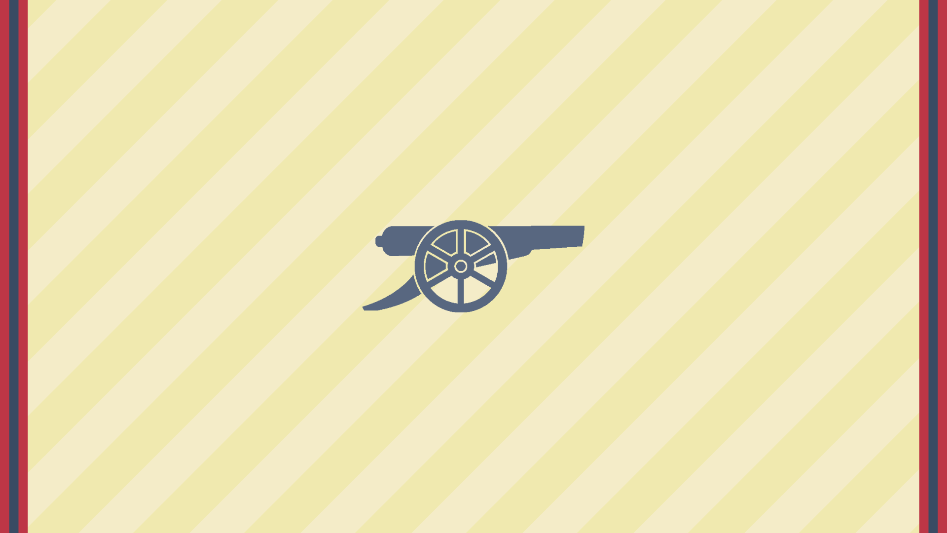 Arsenal F.C. cannon logo centered on a pale yellow diagonal-striped 2K Quad HD PC desktop wallpaper background.