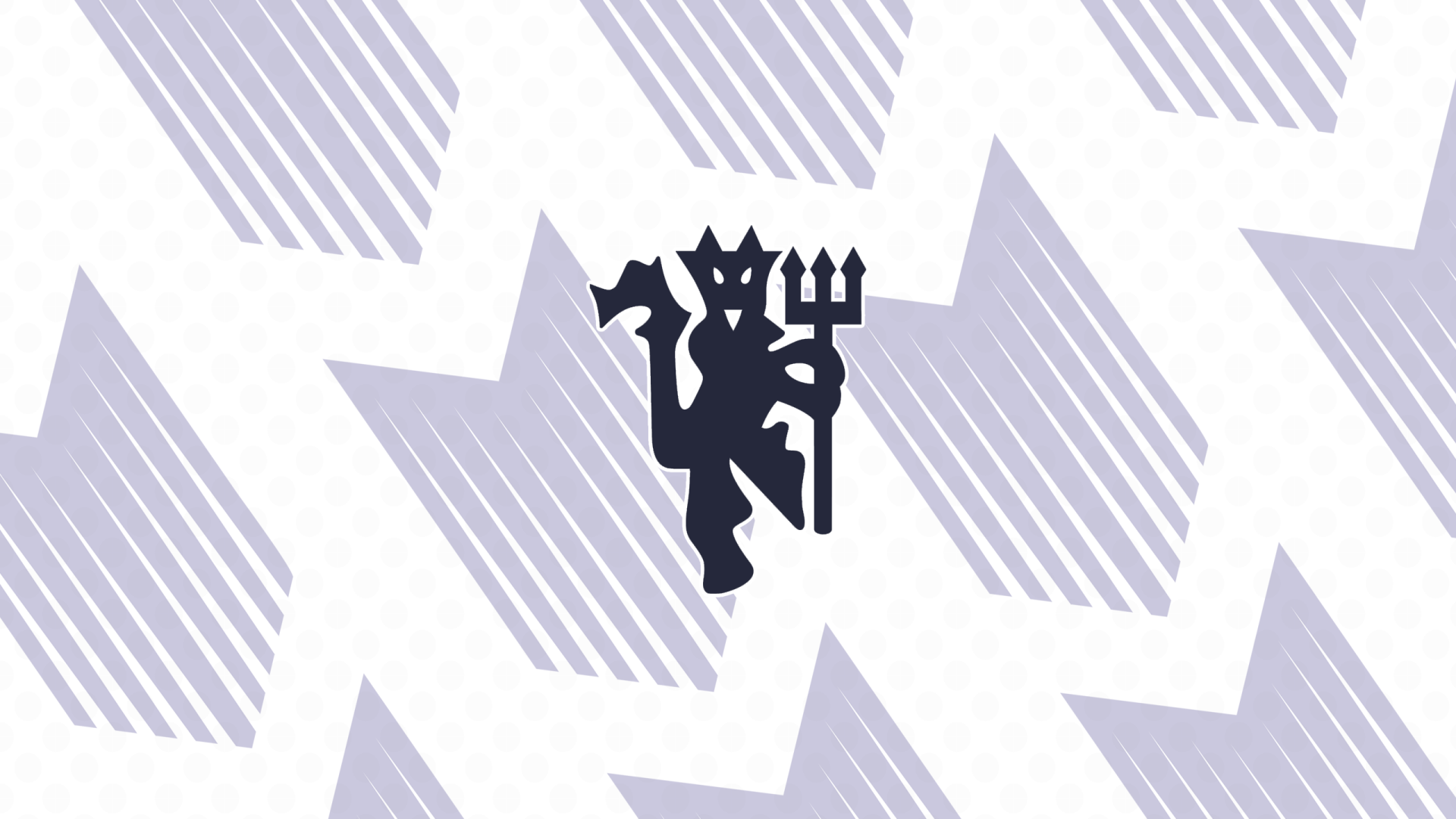 Manchester United F.C. black devil trident logo centered on white and pale gray geometric patterned 2K Quad HD PC desktop wallpaper.