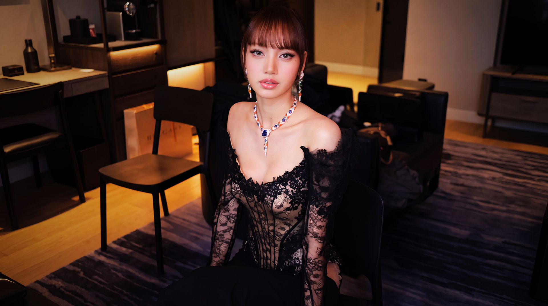 BLACKPINK - Lisa (Lalisa) in stunning black corset dress instagram update 5k wallpaper by LordRango