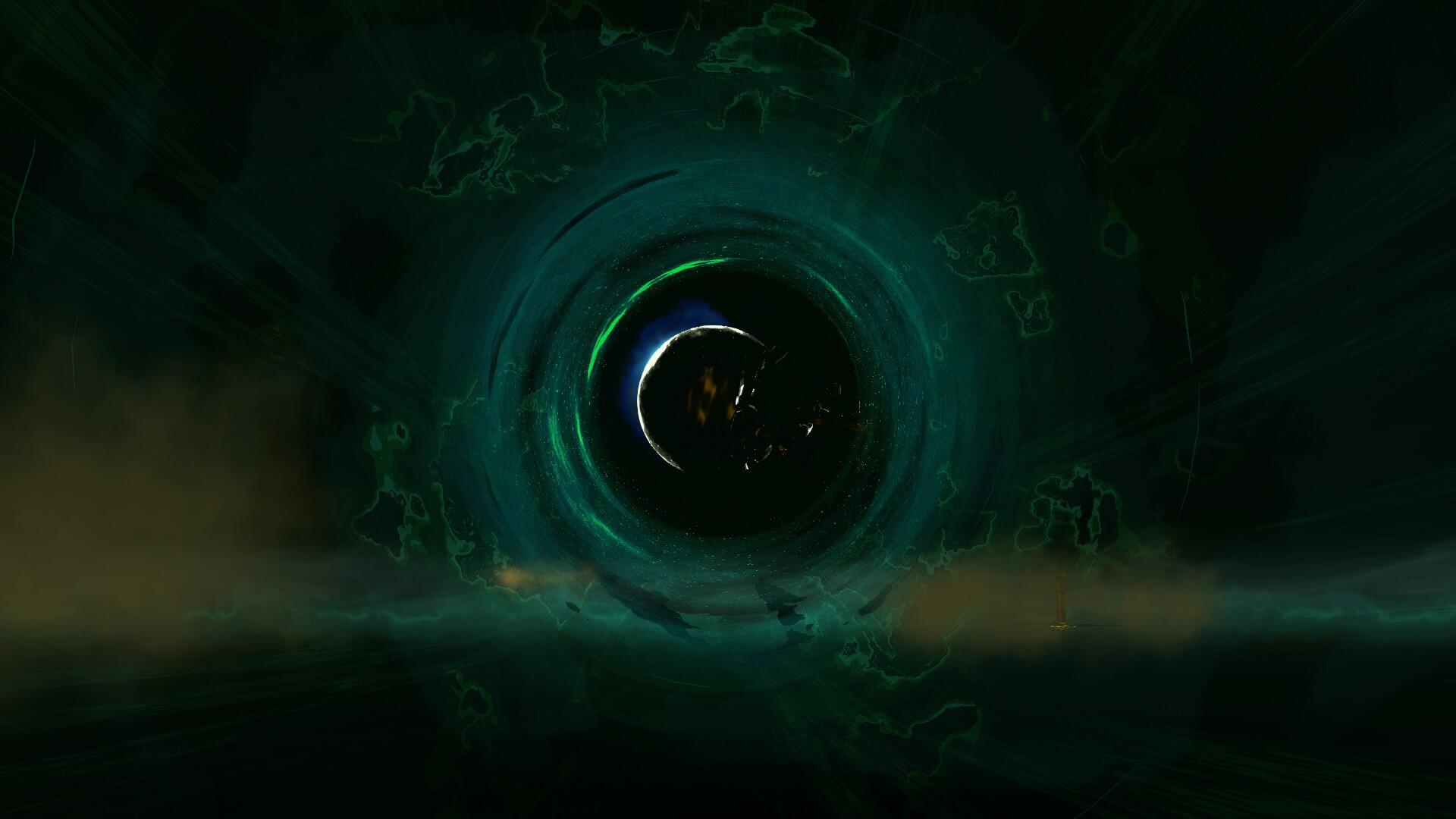 Dark teal glowing portal in a shadowy landscape, featured in an ror2 HD PC desktop wallpaper and background.
