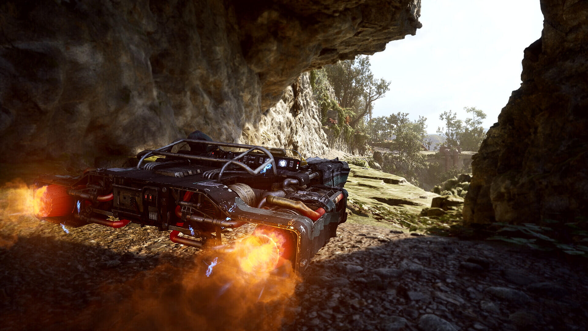 Star Wars: Galactic Racer off-road vehicle racing through a rocky cave, HD PC desktop wallpaper and background.