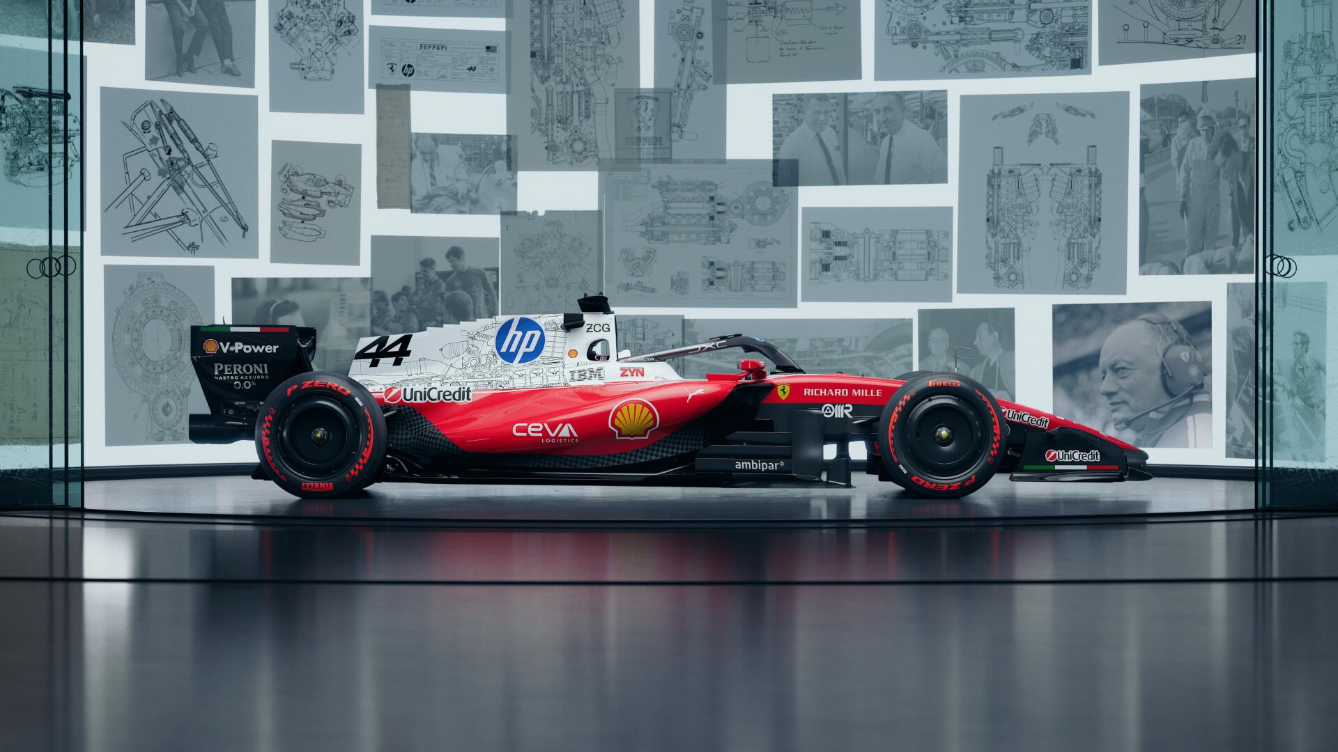 Ferrari SF-26 Formula 1 car in a gallery studio, featured in a 4K Ultra HD PC desktop wallpaper and background.