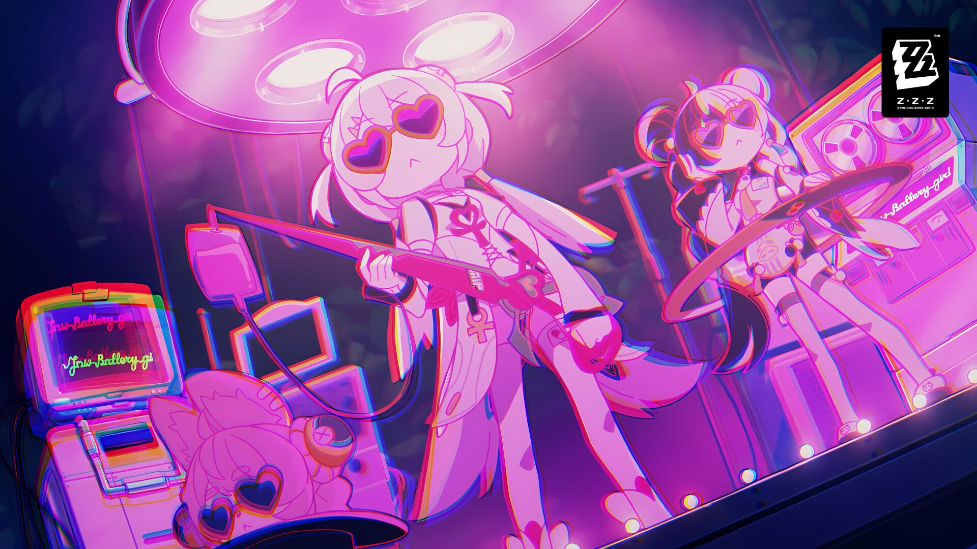 Phoenix from Zenless Zone Zero performs at a neon-lit anime concert in this 4K Ultra HD PC desktop wallpaper.