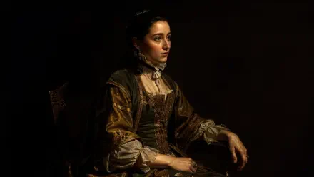 Classical 4K Ultra HD PC desktop wallpaper and background: chiaroscuro portrait of a seated woman in 18th-century dress against a dark backdrop.
